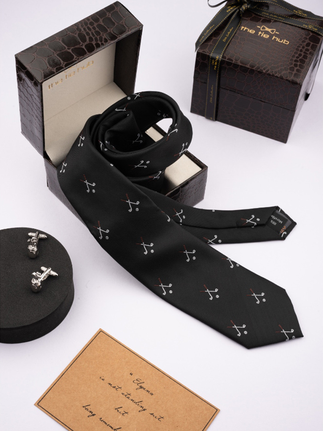 The Tie Hub Men Conversational Printed Necktie With Cufflinks Accessory Gift Set, Black
The Tie Hub Men Conversational Printed Necktie With Cufflinks Accessory Gift Set, Black