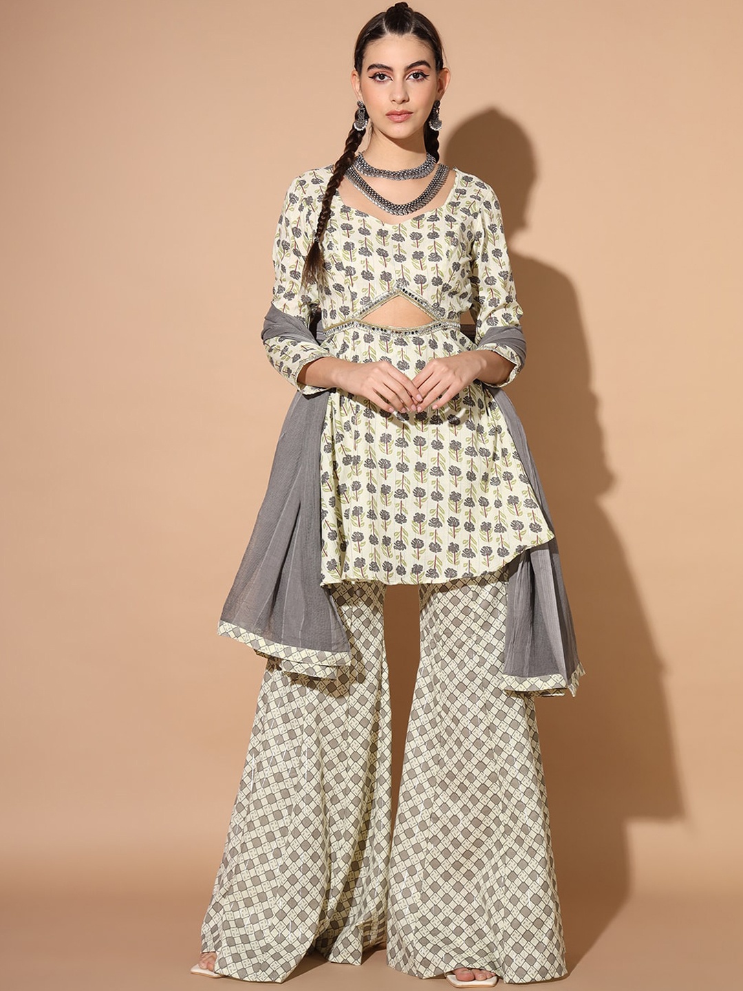 Cation Floral Printed Regular Pure Cotton A-Line Kurta & Sharara With Dupatta, Off white
Cation Floral Printed Regular Pure Cotton A-Line Kurta & Sharara With Dupatta, Off white