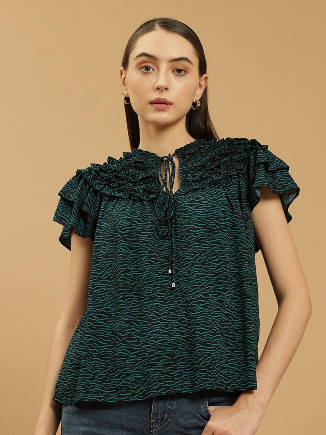 Beatnik Abstract Printed Tie-Up Neck Flutter Sleeve Ruffled Cotton Regular Top, Blue
Beatnik Abstract Printed Tie-Up Neck Flutter Sleeve Ruffled Cotton Regular Top, Blue