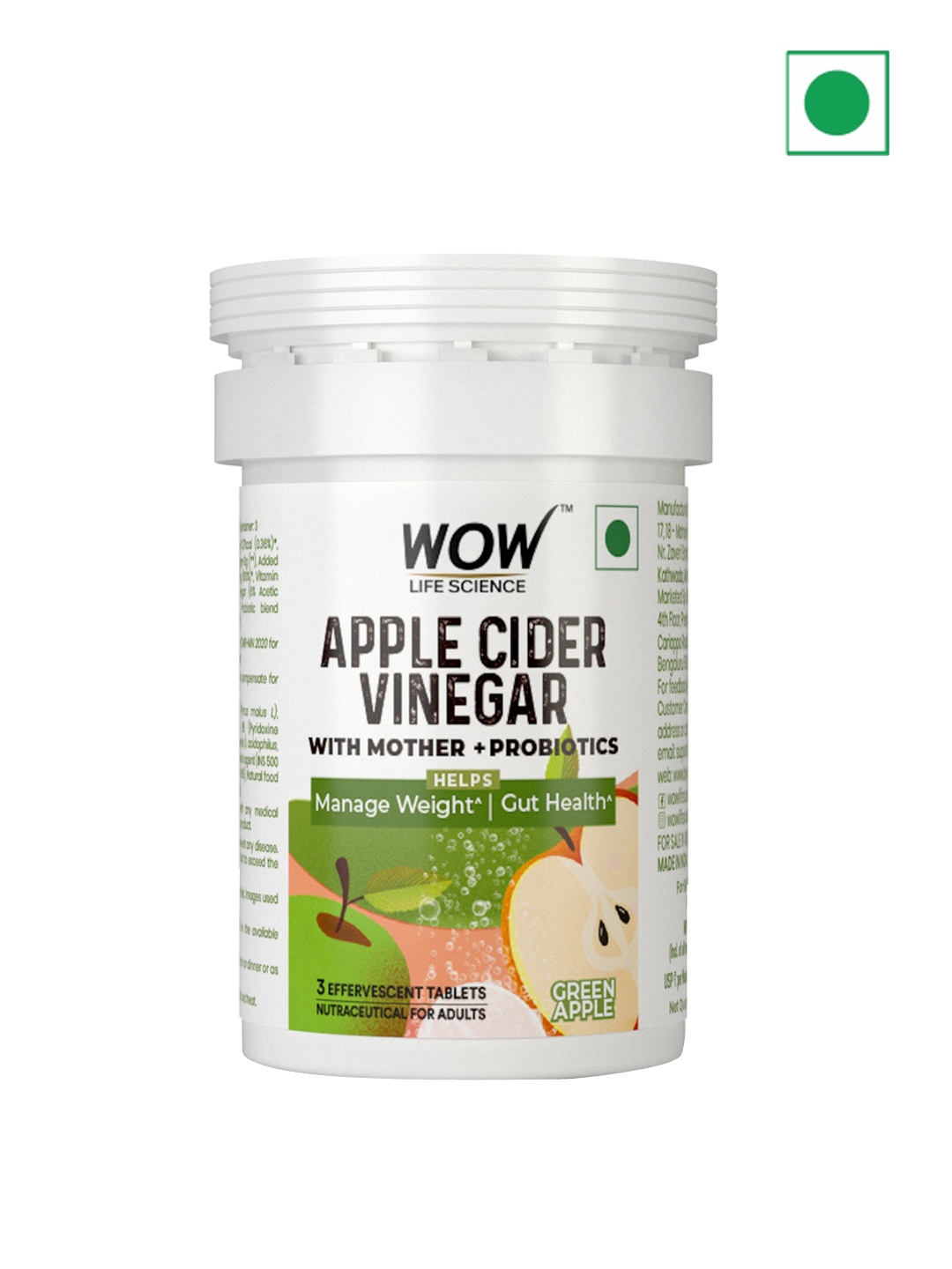 WOW Life Science Apple Cider Vinegar Tablets With Mother + Probiotics - 3 Tablets, White
WOW Life Science Apple Cider Vinegar Tablets With Mother + Probiotics - 3 Tablets, White