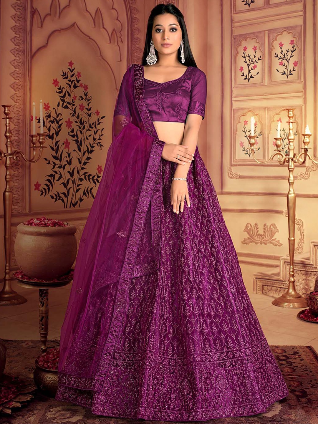 HALFSAREE STUDIO Embroidered Semi-Stitched Lehenga & Unstitched Blouse With Dupatta, Burgundy
HALFSAREE STUDIO Embroidered Semi-Stitched Lehenga & Unstitched Blouse With Dupatta, Burgundy
