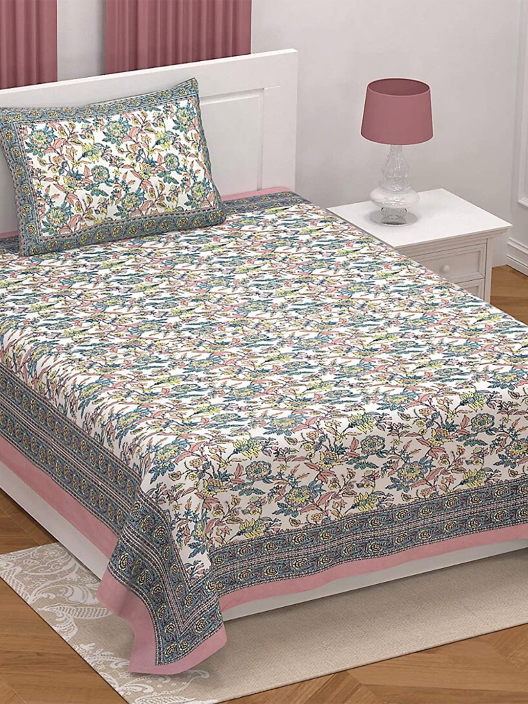 EasyGoods Ethnicsingle Pink Floral Cotton 210 TC Single Bedsheet With 1 Pillow Cover
EasyGoods Ethnicsingle Pink Floral Cotton 210 TC Single Bedsheet With 1 Pillow Cover