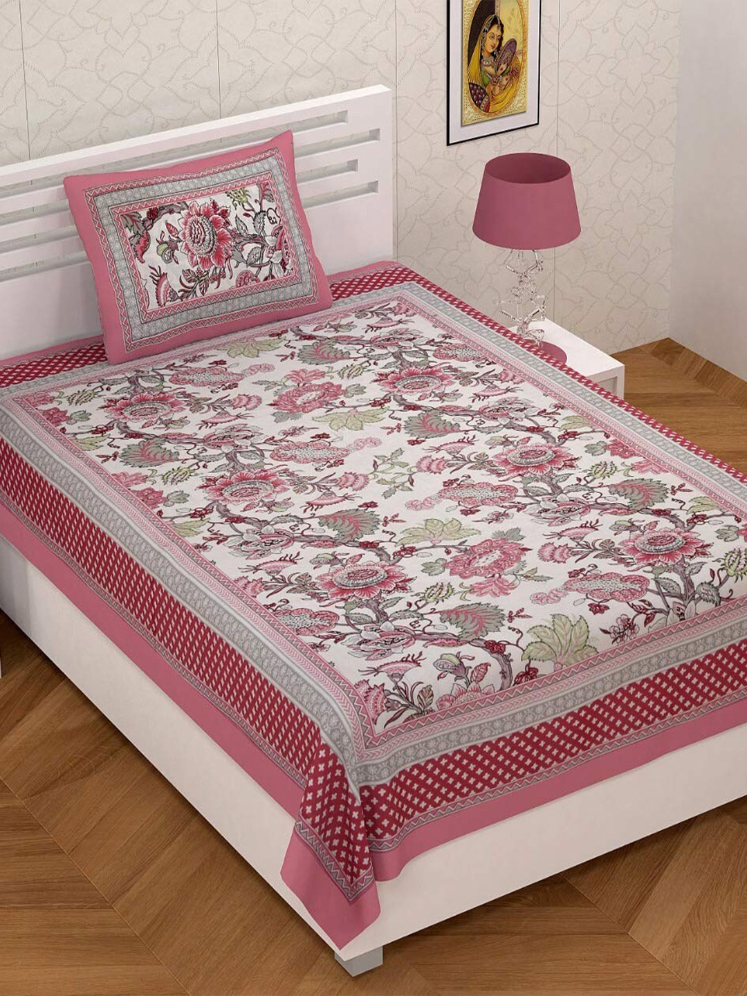 EasyGoods Ethnicsingle Pink & White Floral Cotton 210 TC Single Bedsheet & 1 Pillow Cover
EasyGoods Ethnicsingle Pink & White Floral Cotton 210 TC Single Bedsheet & 1 Pillow Cover