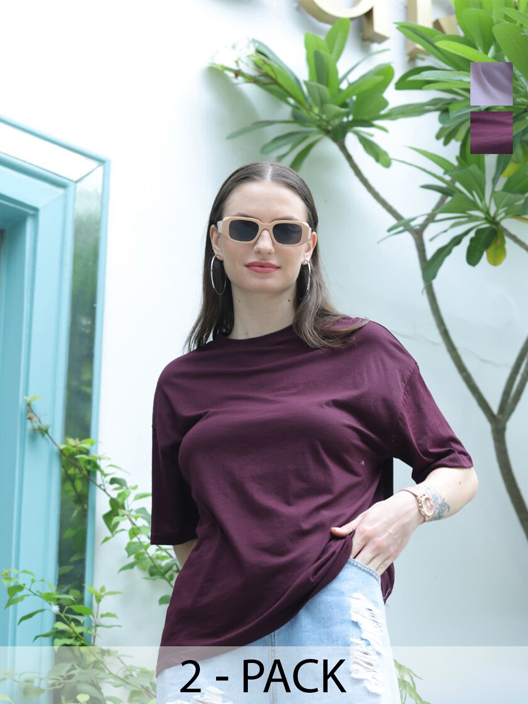 TITTLI Pack Of 2 Round Neck Drop-Shoulder Sleeves Pure Cotton Oversized T-shirt, Blue
TITTLI Pack Of 2 Round Neck Drop-Shoulder Sleeves Pure Cotton Oversized T-shirt, Blue