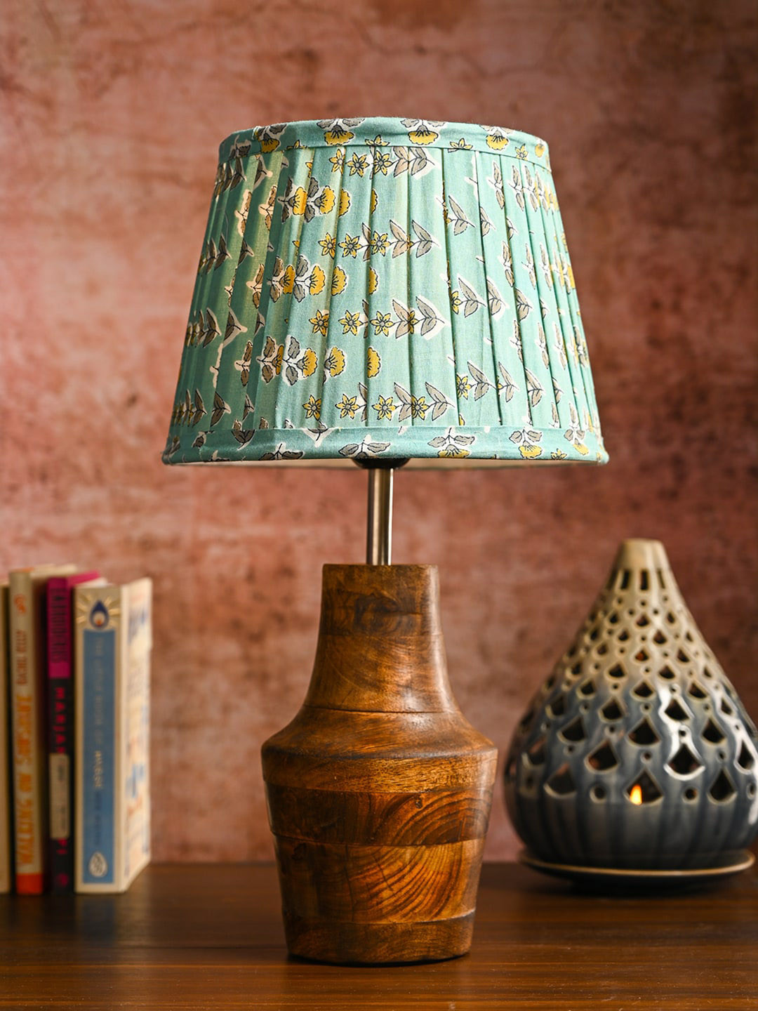 green girgit Turquoise Blue Wooden Frikin Table Lamp With Pleated Printed Taper Shade
green girgit Turquoise Blue Wooden Frikin Table Lamp With Pleated Printed Taper Shade