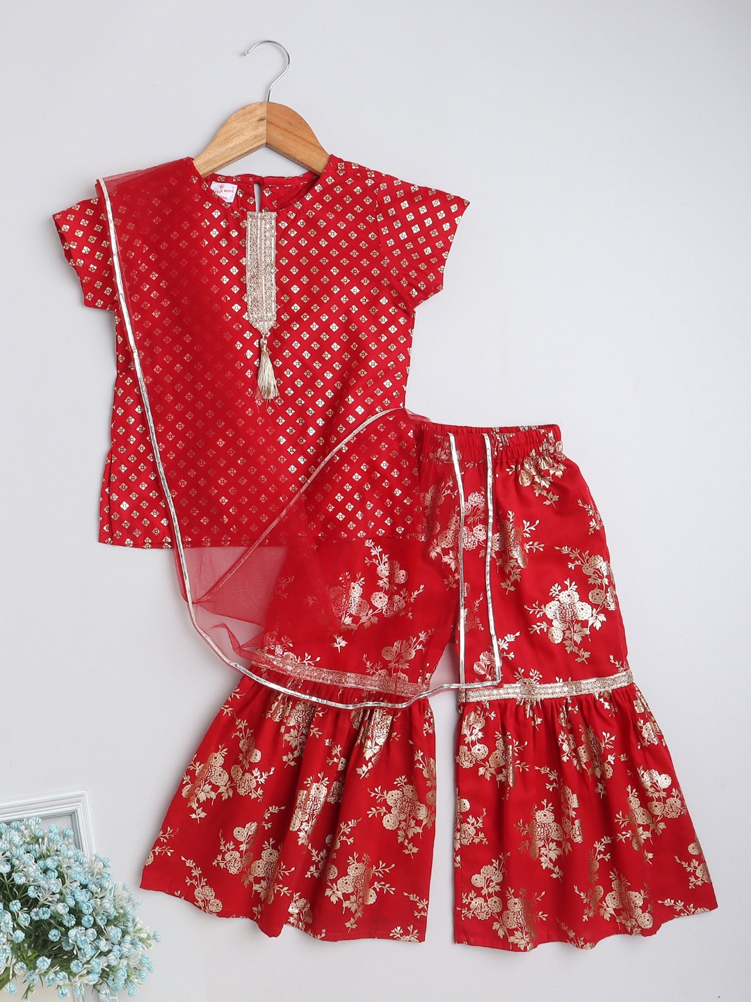 The Magic Wand Girls Ethnic Motifs Printed Regular Kurta With Sharara & Dupatta, Red
The Magic Wand Girls Ethnic Motifs Printed Regular Kurta With Sharara & Dupatta, Red