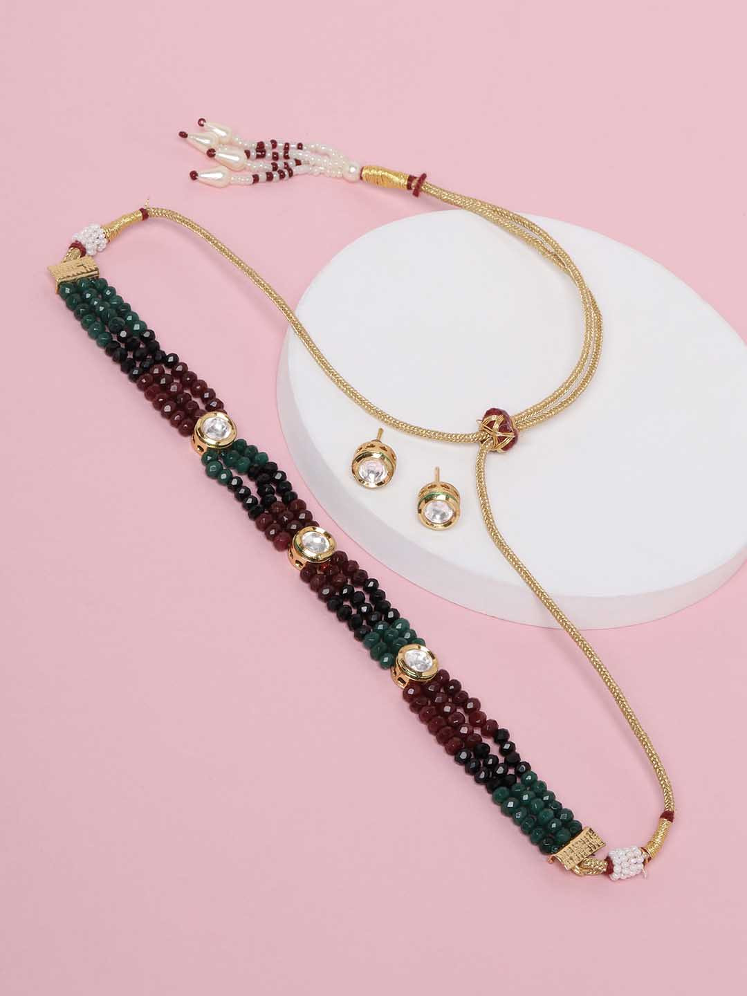 ADIVA Gold-Plated Kundan Stone Studded & Beaded Choker Jewellery Set
ADIVA Gold-Plated Kundan Stone Studded & Beaded Choker Jewellery Set