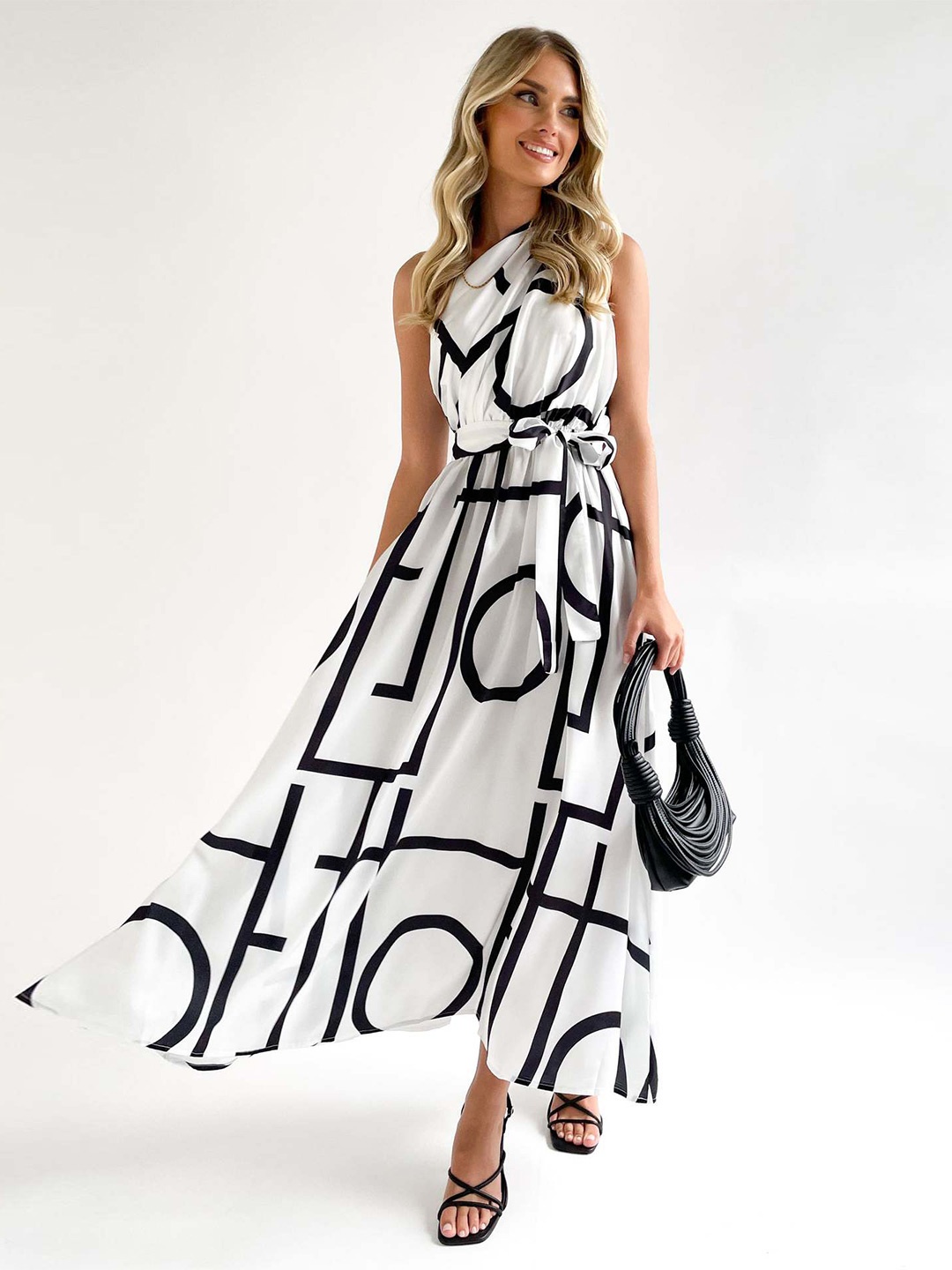 StyleCast White & Black Geometric Printed One Shoulder Gathered Maxi Fit & Flare Dress
StyleCast White & Black Geometric Printed One Shoulder Gathered Maxi Fit & Flare Dress