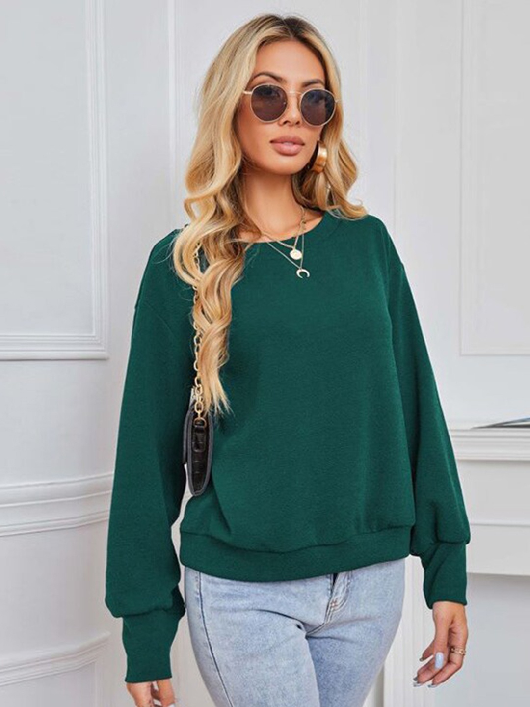 StyleCast Green Round Neck Long Sleeve Top