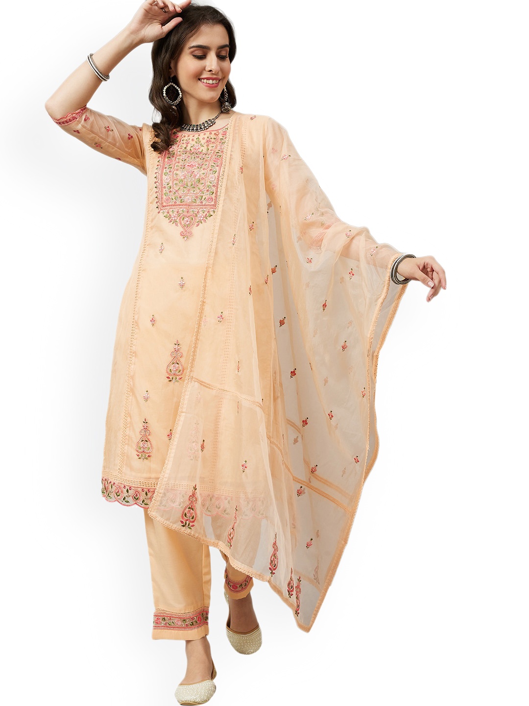 Nimayaa Floral Sequinned Embroidered Regular Organza Kurta With Trousers & Dupatta, Orange
Nimayaa Floral Sequinned Embroidered Regular Organza Kurta With Trousers & Dupatta, Orange