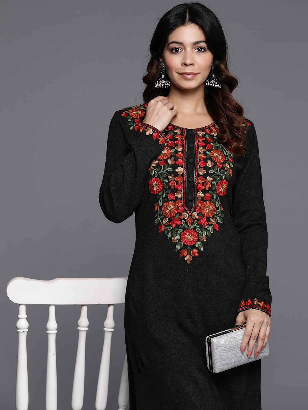 Libas Women Floral Yoke Design Regular Thread Work Pure Wool Kurta with Trousers, Black
Libas Women Floral Yoke Design Regular Thread Work Pure Wool Kurta with Trousers, Black