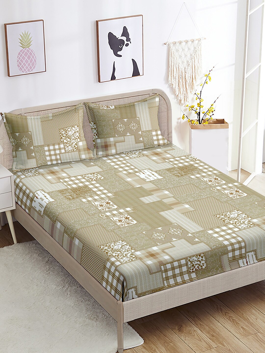 BELLA CASA Sunshine Green & White Geometric Cotton 220 TC King Bedsheet & 2 Pillow Covers
BELLA CASA Sunshine Green & White Geometric Cotton 220 TC King Bedsheet & 2 Pillow Covers