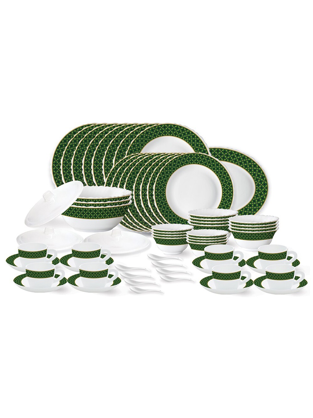 Larah by BOROSIL White & Green 63 Pieces Ethnic Motifs Printed Opalware Glossy Dinner Set
Larah by BOROSIL White & Green 63 Pieces Ethnic Motifs Printed Opalware Glossy Dinner Set