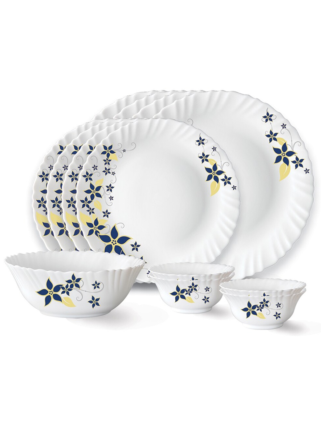 Larah by BOROSIL Fluted White & Blue 13 Pieces Floral Printed Opalware Matte Dinner Set
Larah by BOROSIL Fluted White & Blue 13 Pieces Floral Printed Opalware Matte Dinner Set