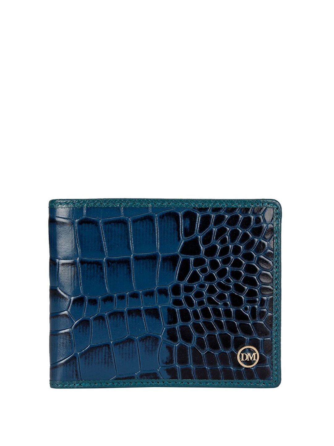 Da Milano Men Textured Leather Two Fold Wallet, Blue