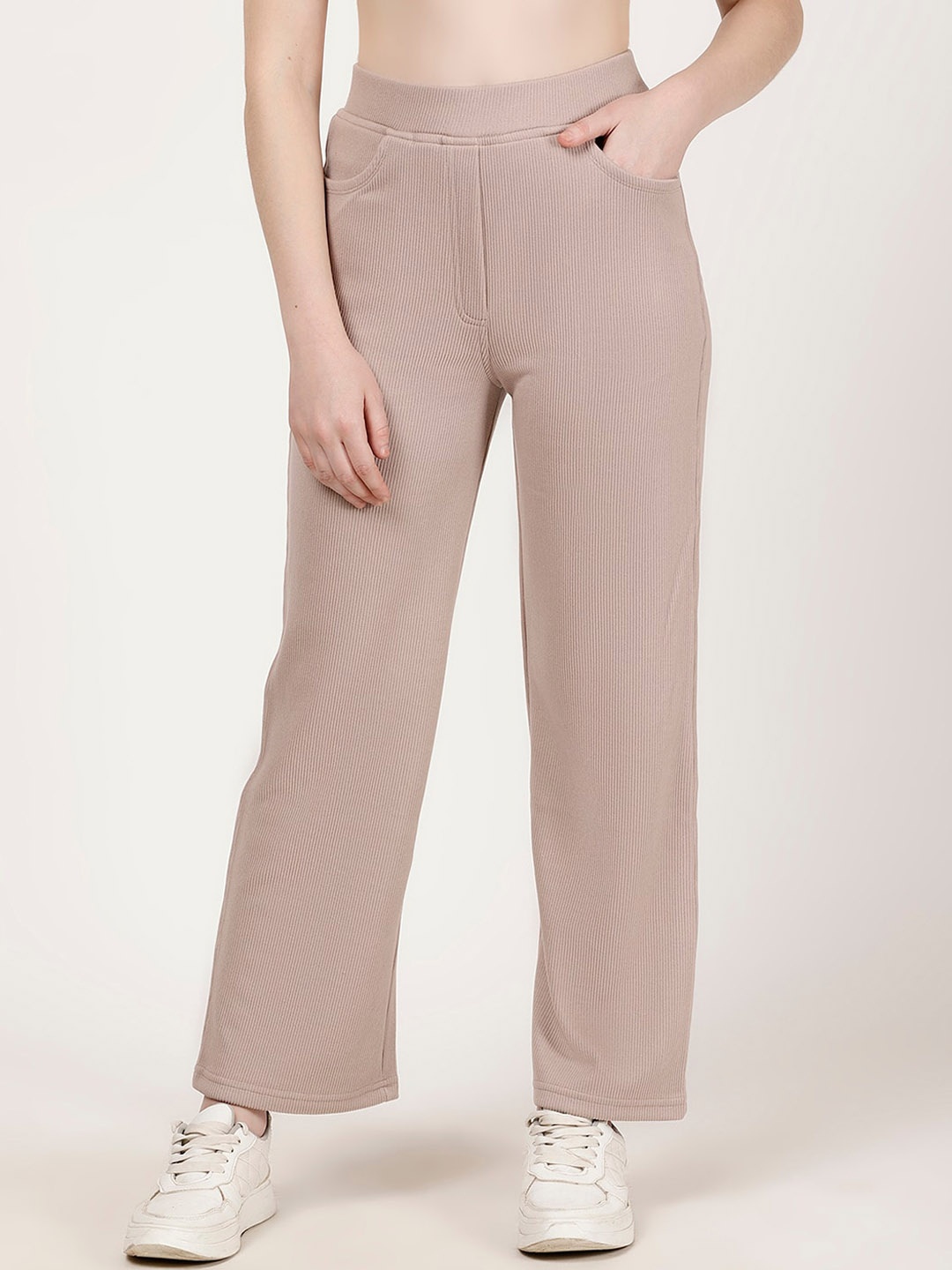 FUTURO Women Textured Self Design Original Flared Corduroy Trousers, Beige
FUTURO Women Textured Self Design Original Flared Corduroy Trousers, Beige