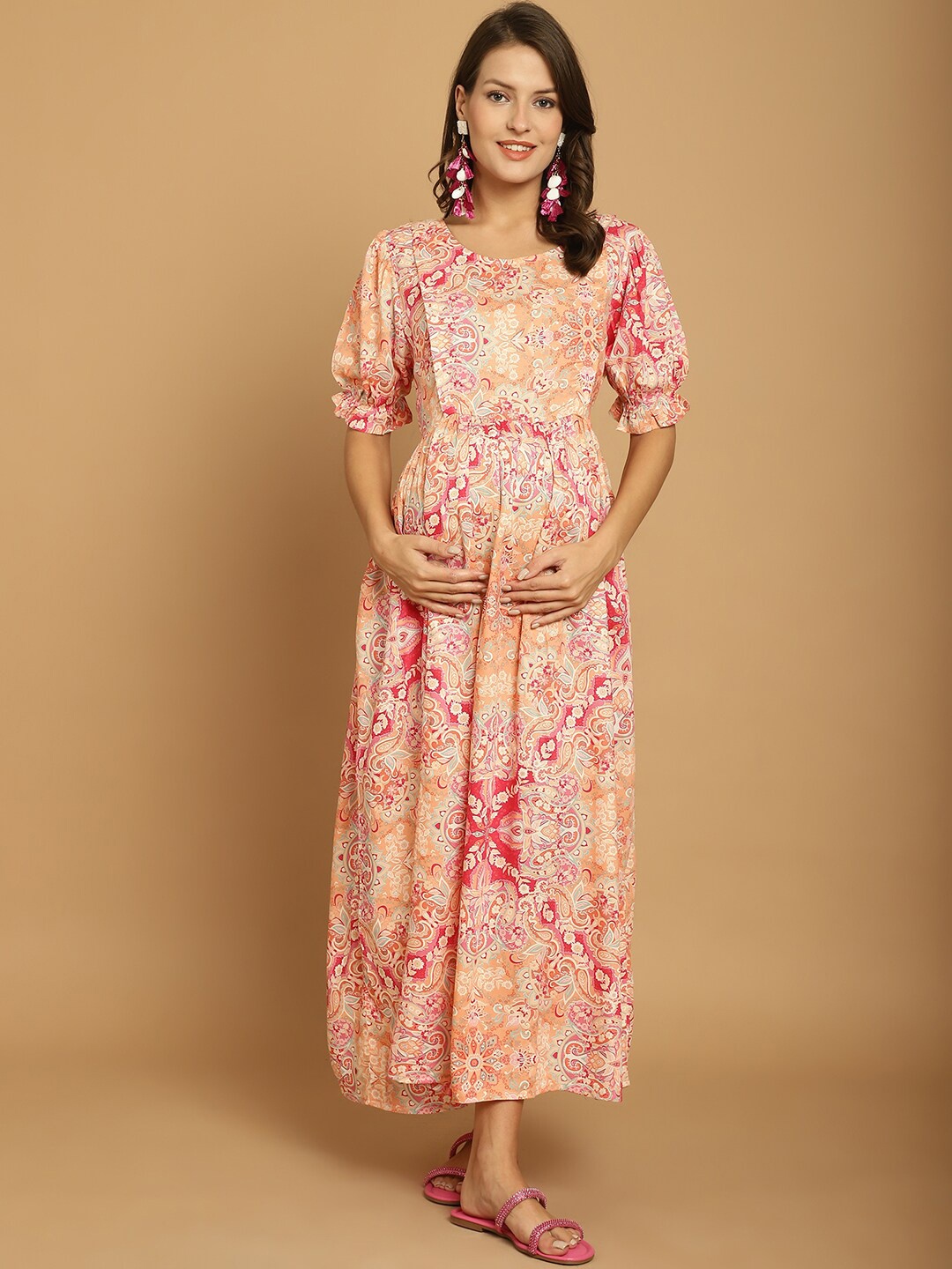 Secret Wish Ethnic Motifs Printed Puff Sleeves Fit And Flare Maternity Ethnic Dress, Pink
Secret Wish Ethnic Motifs Printed Puff Sleeves Fit And Flare Maternity Ethnic Dress, Pink