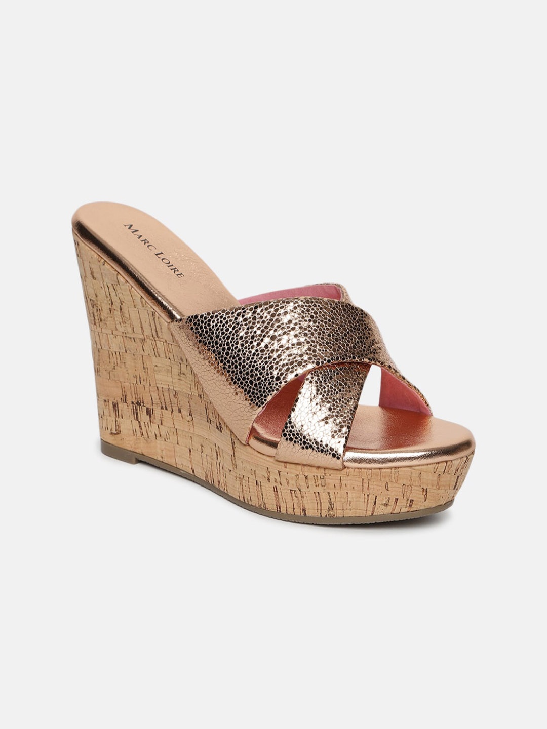 Marc Loire Embellished Open Toe Wedge Heels, Rose gold