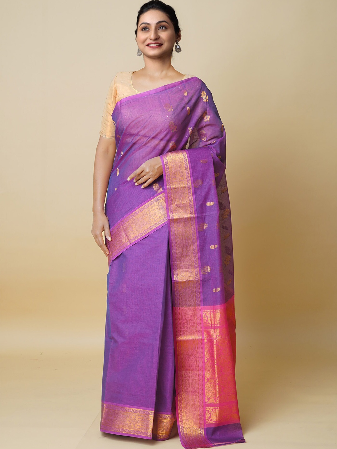 Unnati Silks Paisley Woven Design Zari Detail Pure Cotton Gadwal Saree, Purple
Unnati Silks Paisley Woven Design Zari Detail Pure Cotton Gadwal Saree, Purple