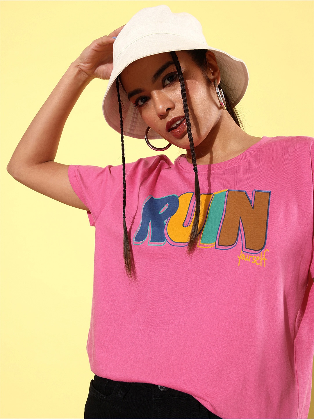 Difference of Opinion Women Typography Printed Pure Cotton Boxy T-shirt, Fuchsia
Difference of Opinion Women Typography Printed Pure Cotton Boxy T-shirt, Fuchsia