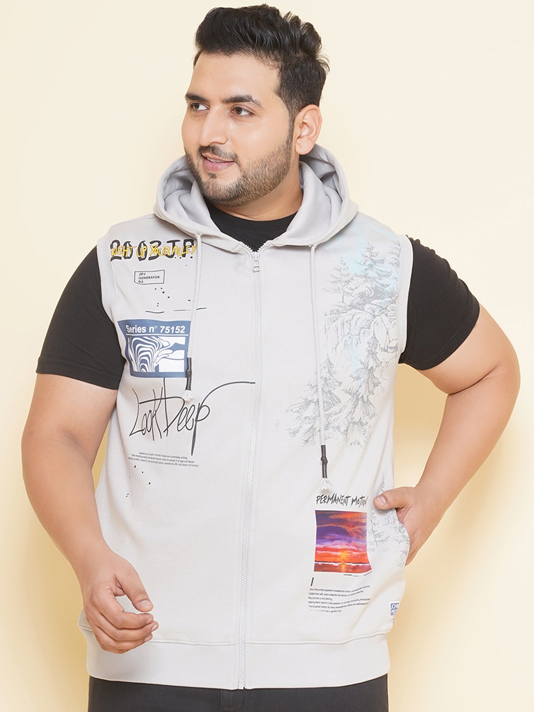 John Pride Plus Size Graphic Printed Hooded Sleeveless Fleece Front-Open Sweatshirt, Grey
John Pride Plus Size Graphic Printed Hooded Sleeveless Fleece Front-Open Sweatshirt, Grey