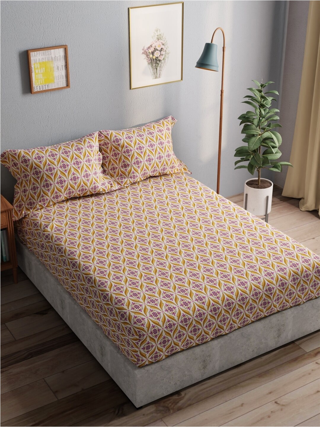 BIANCA Mustard & White Ethnic Motifs Pure Cotton 140 TC Queen Bedsheet & 2 Pillow Covers
BIANCA Mustard & White Ethnic Motifs Pure Cotton 140 TC Queen Bedsheet & 2 Pillow Covers