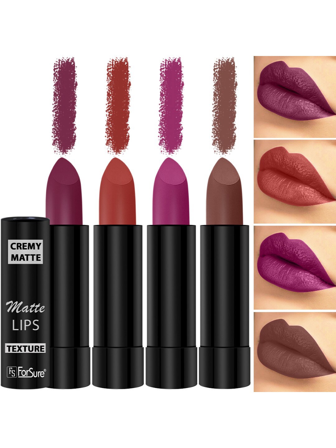 ForSure Set Of 4 Cremy Matte Long Lasting & Lightweight Lipstick - Shades 52-55-58-111, Purple
ForSure Set Of 4 Cremy Matte Long Lasting & Lightweight Lipstick - Shades 52-55-58-111, Purple