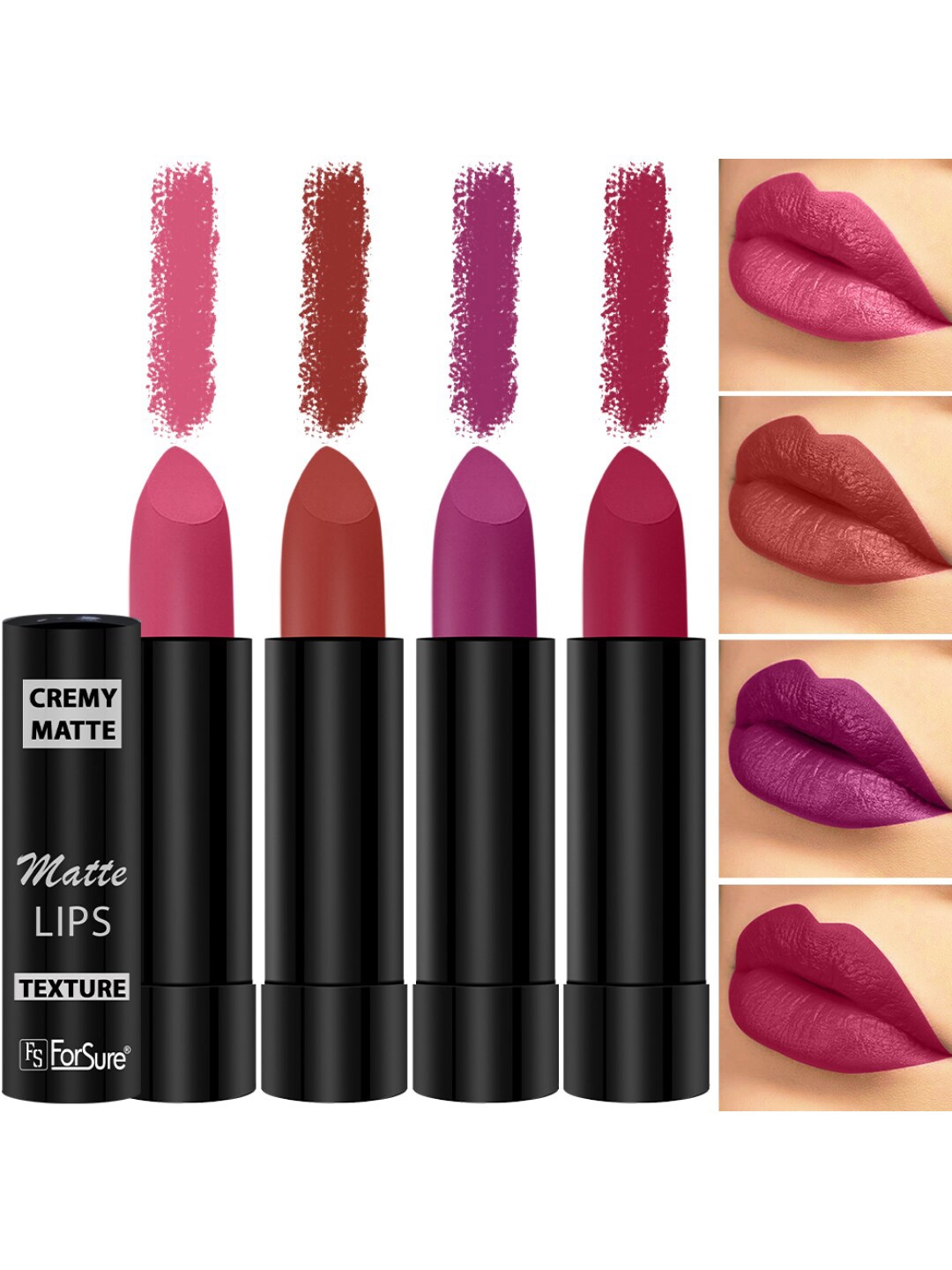 ForSure Set Of 4 Cremy Matte Long Lasting & Lightweight Lipstick - Shades 55-58-60-84, Purple
ForSure Set Of 4 Cremy Matte Long Lasting & Lightweight Lipstick - Shades 55-58-60-84, Purple