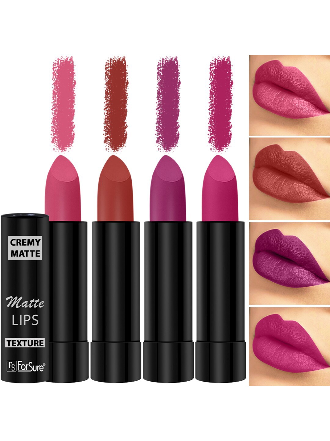 ForSure Set Of 4 Cremy Matte Long Lasting & Lightweight Lipstick - Shades 55-58-60-71, Pink
ForSure Set Of 4 Cremy Matte Long Lasting & Lightweight Lipstick - Shades 55-58-60-71, Pink