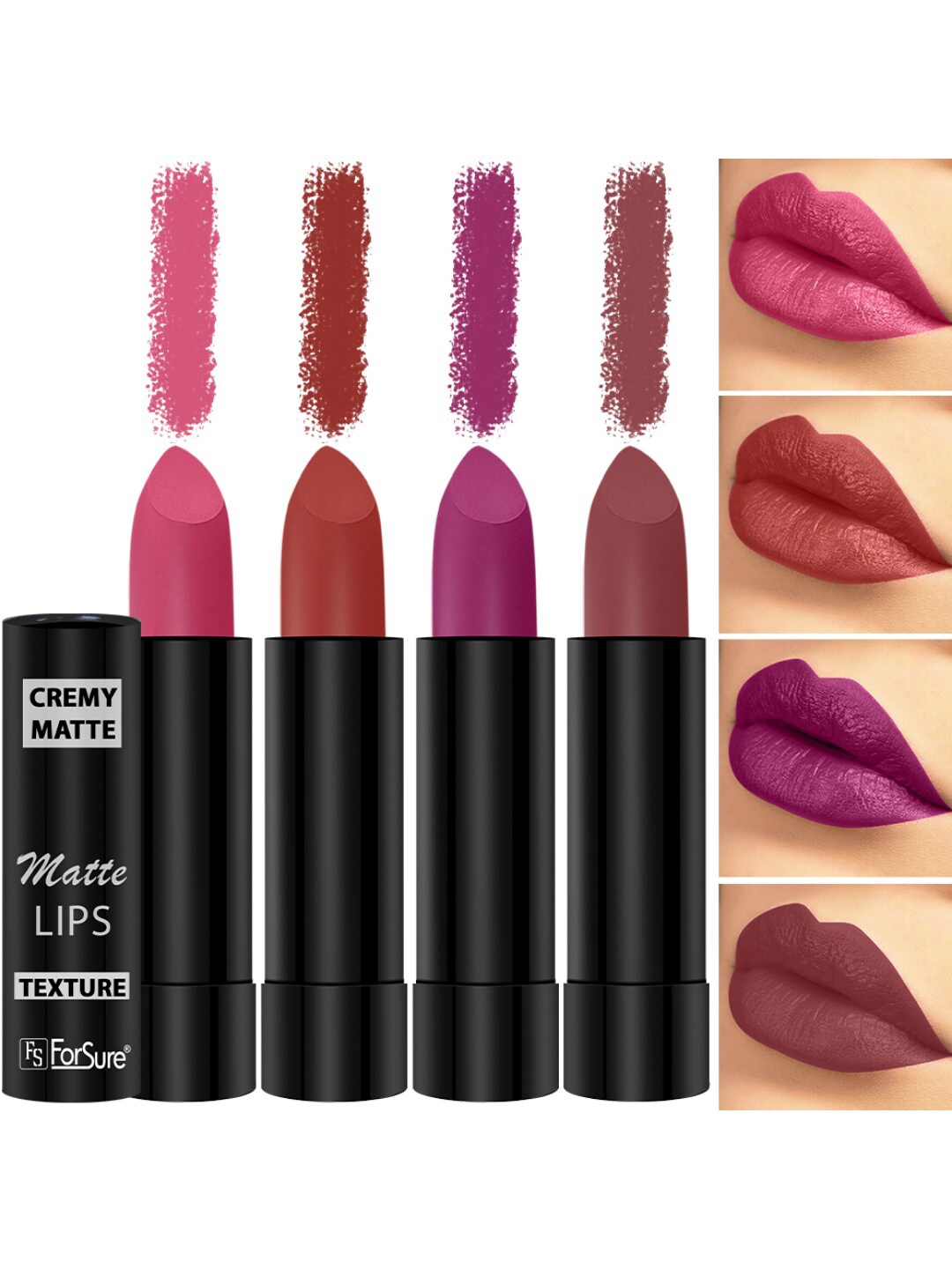 ForSure Set Of 4 Cremy Matte Long Lasting & Lightweight Lipstick - Shades 55-58-60-110, Pink
ForSure Set Of 4 Cremy Matte Long Lasting & Lightweight Lipstick - Shades 55-58-60-110, Pink