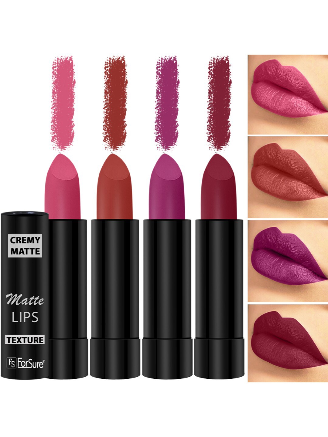 ForSure Set Of 4 Cremy Matte Long Lasting & Lightweight Lipstick - Shades 55-58-60-87, Purple
ForSure Set Of 4 Cremy Matte Long Lasting & Lightweight Lipstick - Shades 55-58-60-87, Purple