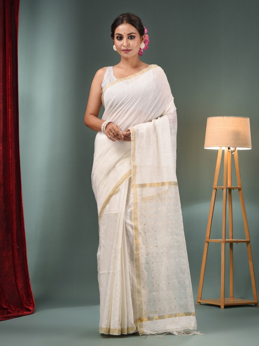 Charukriti Zari Pure Silk Saree, White