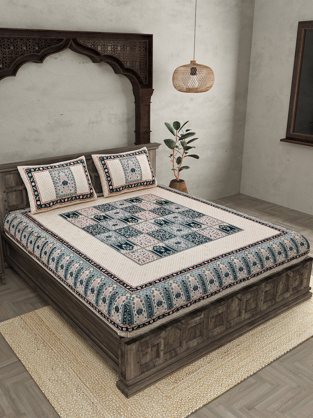 JAIPUR FABRIC Beige & Green Ethnic Motifs Cotton 210 TC Queen Bedsheet & 2 Pillow Covers
JAIPUR FABRIC Beige & Green Ethnic Motifs Cotton 210 TC Queen Bedsheet & 2 Pillow Covers