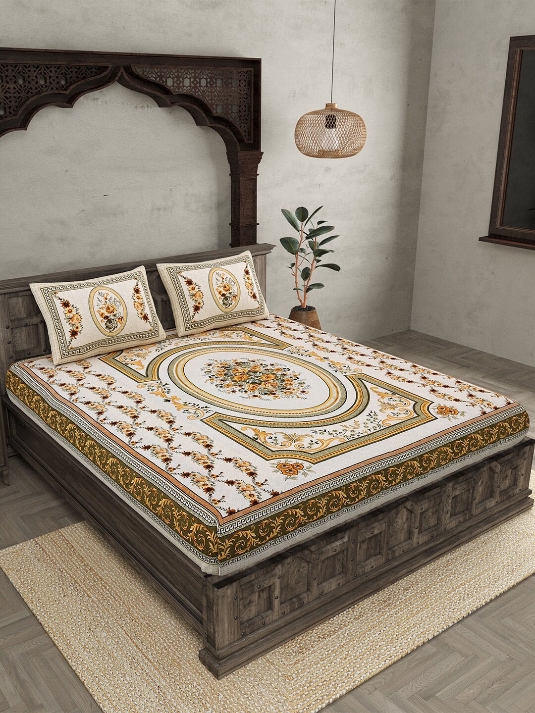 JAIPUR FABRIC Yellow & White Ethnic Motifs Cotton 210 TC Queen Bedsheet & 2 Pillow Covers
JAIPUR FABRIC Yellow & White Ethnic Motifs Cotton 210 TC Queen Bedsheet & 2 Pillow Covers