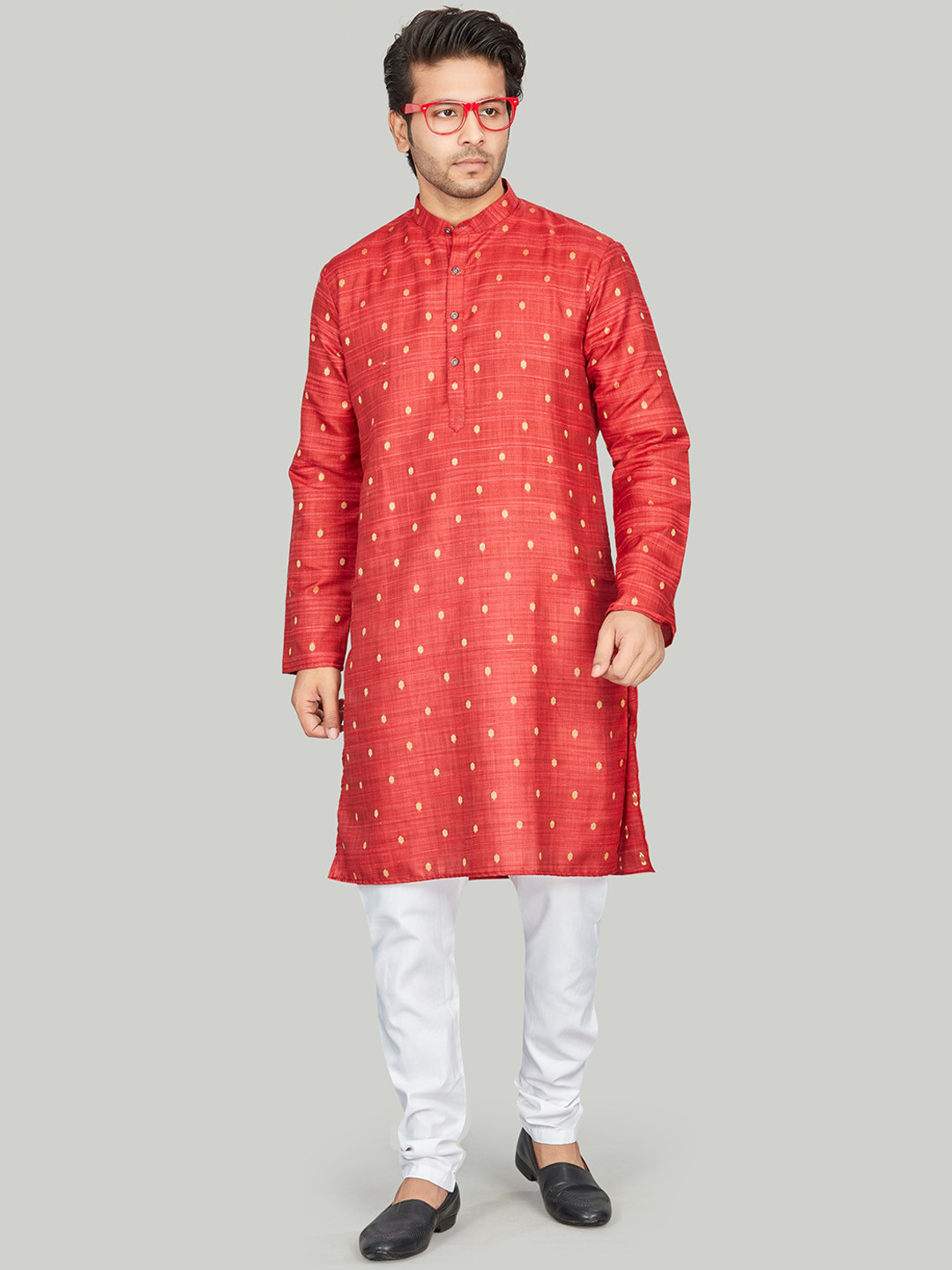 Authentics Ethnic Motifs Woven Design Band Collar Straight Kurta With Churidar, Maroon
Authentics Ethnic Motifs Woven Design Band Collar Straight Kurta With Churidar, Maroon