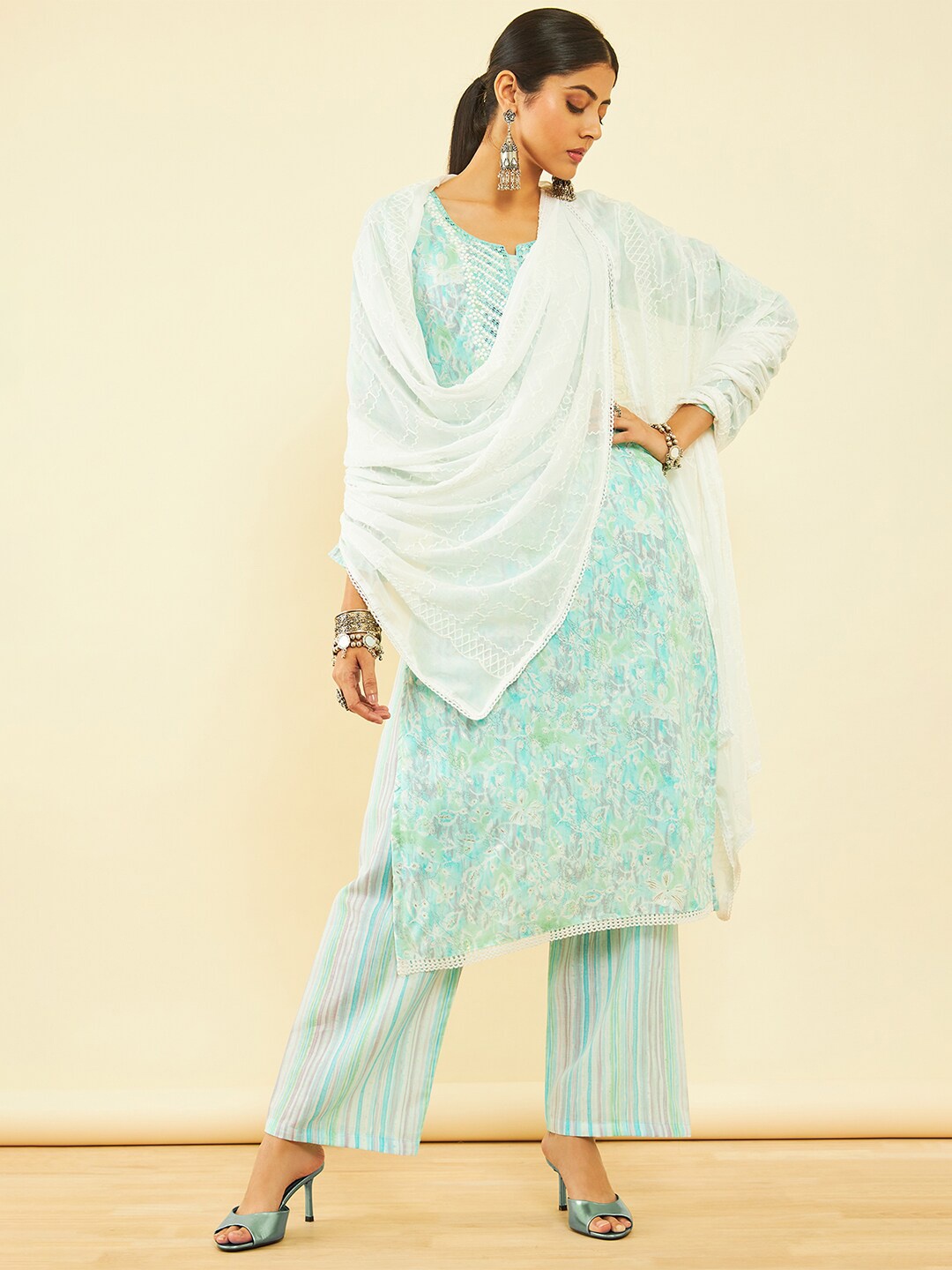 Soch Floral Printed Embroidered Pure Cotton Unstitched Dress Material, Turquoise blue
Soch Floral Printed Embroidered Pure Cotton Unstitched Dress Material, Turquoise blue