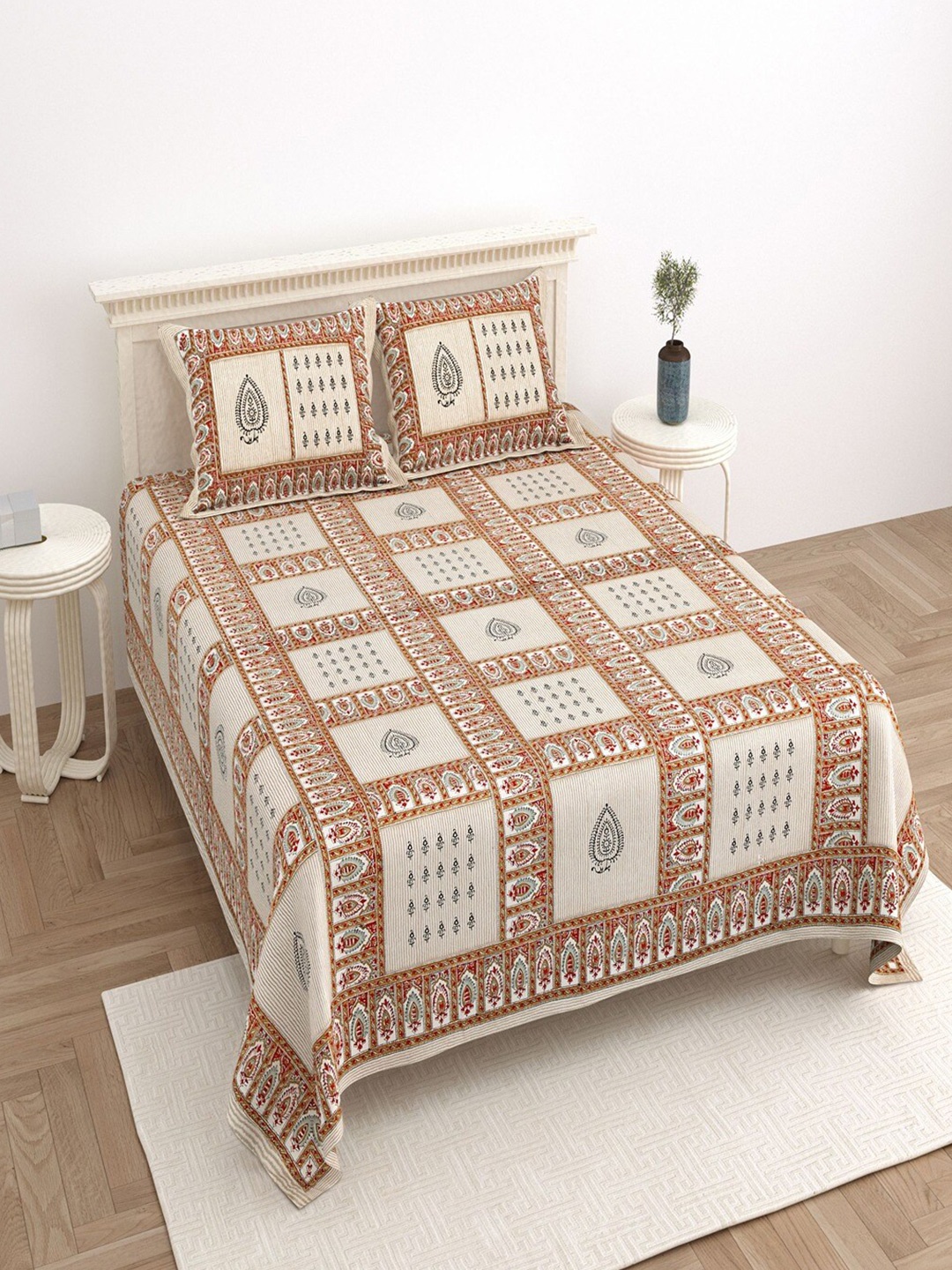 Bombay Spreads Brown & White Ethnic Motifs Cotton 180 TC King Bedsheet & 2 Pillow Covers
Bombay Spreads Brown & White Ethnic Motifs Cotton 180 TC King Bedsheet & 2 Pillow Covers