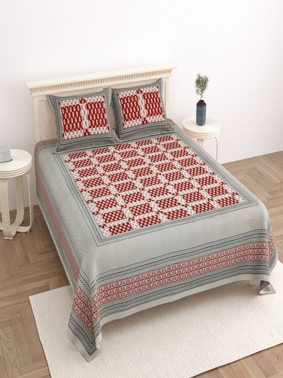 Bombay Spreads Grey & Red Ethnic Motifs Cotton 180 TC King Bedsheet with 2 Pillow Covers
Bombay Spreads Grey & Red Ethnic Motifs Cotton 180 TC King Bedsheet with 2 Pillow Covers