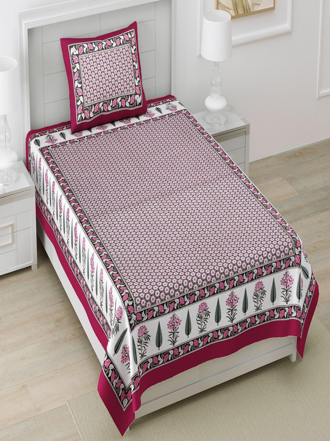 Bombay Spreads Pink & White Printed Cotton 180 TC Single Bedsheet with 2 Pillow Covers
Bombay Spreads Pink & White Printed Cotton 180 TC Single Bedsheet with 2 Pillow Covers