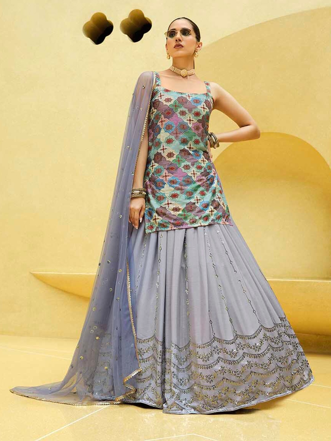 SHUBHKALA Ethnic Motifs Embroidered Ready to Wear Lehenga & Blouse With Dupatta, Lavender
SHUBHKALA Ethnic Motifs Embroidered Ready to Wear Lehenga & Blouse With Dupatta, Lavender