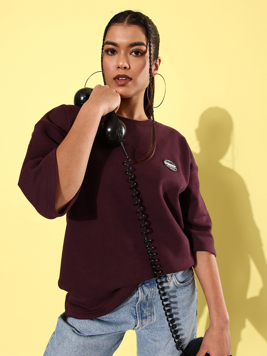 Difference of Opinion Women Solid Applique Oversized Longline Sweatshirt, Maroon
Difference of Opinion Women Solid Applique Oversized Longline Sweatshirt, Maroon