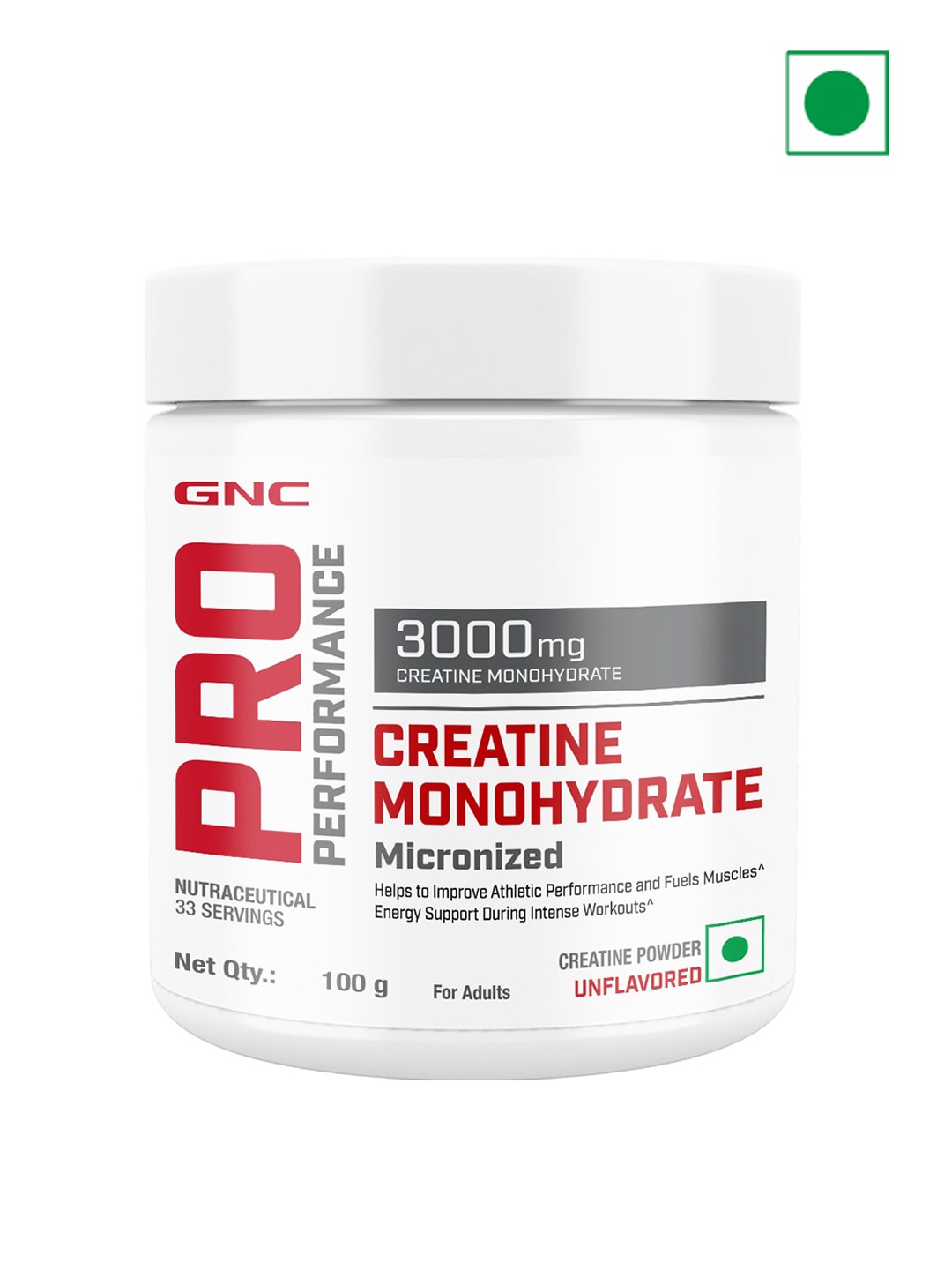 GNC Pro Performance Unflavoured Creatine Monohydrate Micronized Powder - 100 gms, White
GNC Pro Performance Unflavoured Creatine Monohydrate Micronized Powder - 100 gms, White