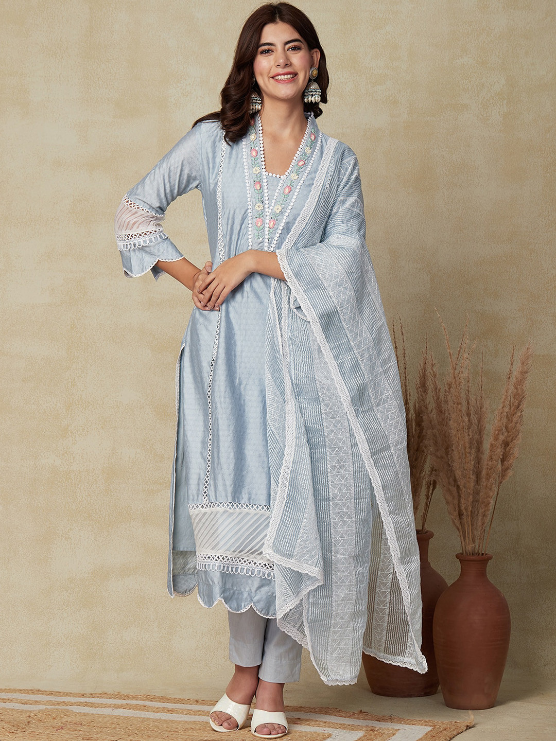FASHOR Ethnic Motifs Printed Thread Work Pure Cotton Dobby Kurta With Trouser & Dupatta, Grey
FASHOR Ethnic Motifs Printed Thread Work Pure Cotton Dobby Kurta With Trouser & Dupatta, Grey