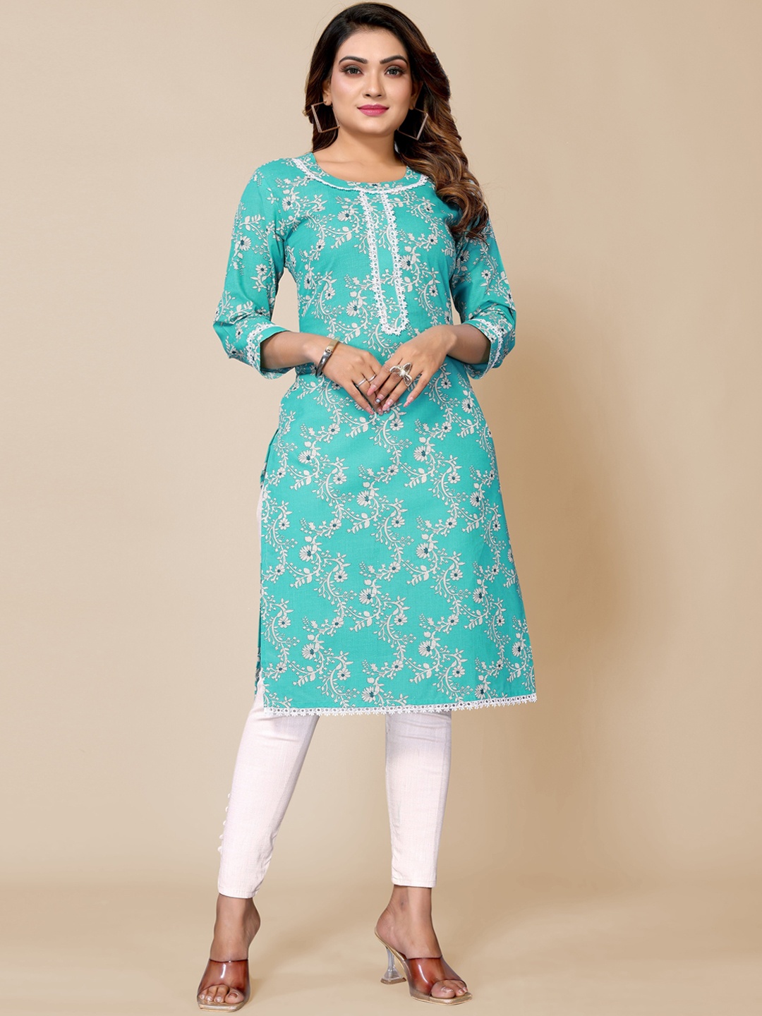 TITANIUM SILK INDUSTRIES PVT. LTD. Floral Printed Thread Work Cotton Straight Kurta, Green
TITANIUM SILK INDUSTRIES PVT. LTD. Floral Printed Thread Work Cotton Straight Kurta, Green