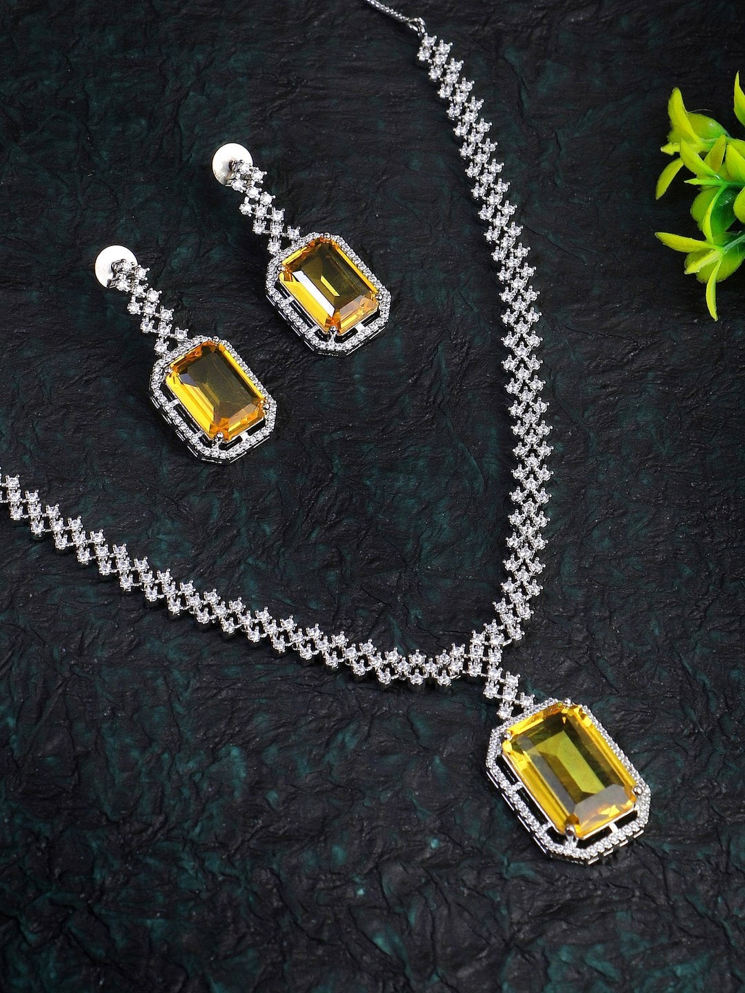 Adwitiya Collection Rhodium-Plated American Diamond Stone-Studded Jewellery Set, Silver
Adwitiya Collection Rhodium-Plated American Diamond Stone-Studded Jewellery Set, Silver