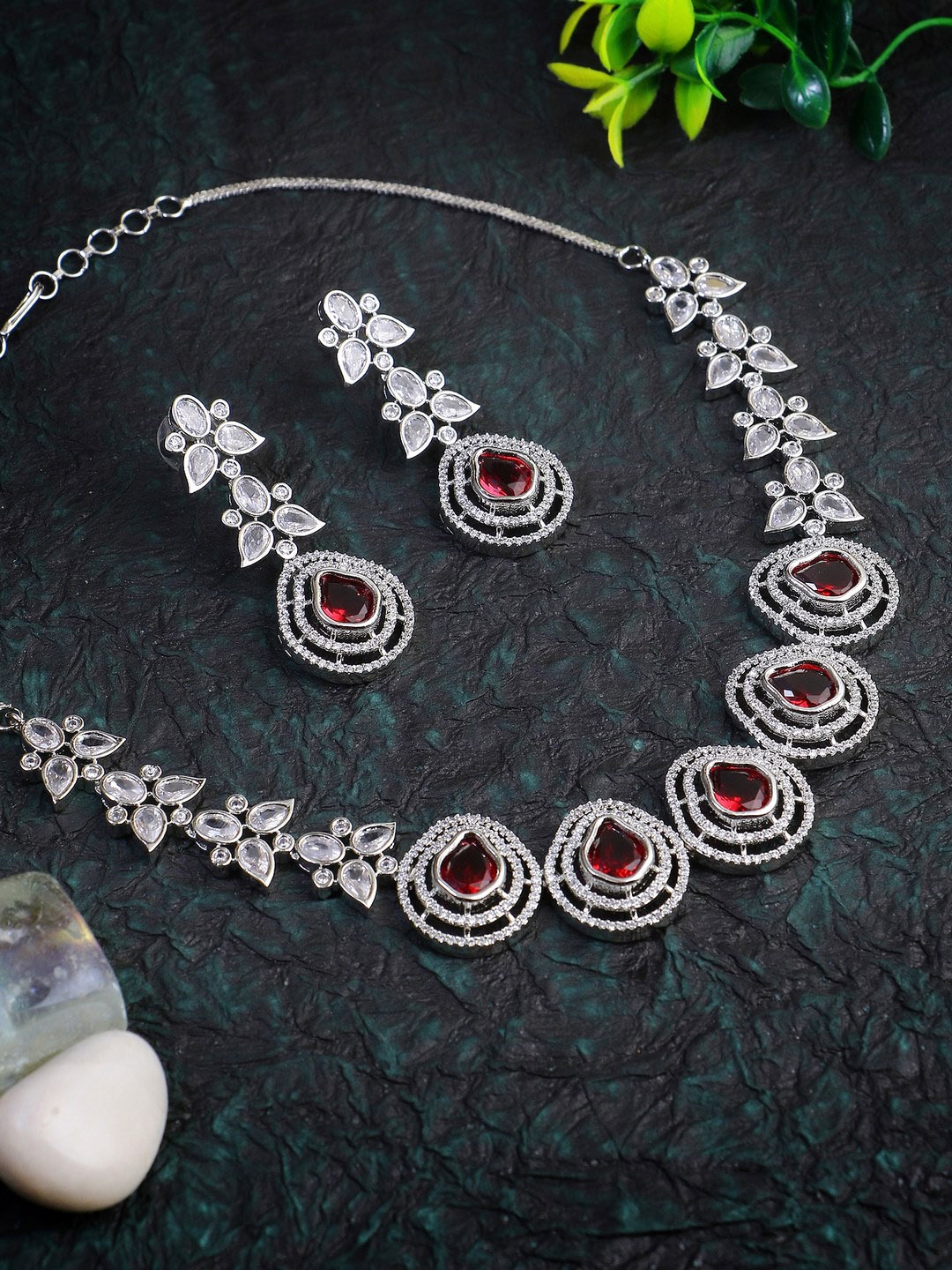 Adwitiya Collection Rhodium-Plated American Diamond Stone-Studded Jewellery Set, Silver
Adwitiya Collection Rhodium-Plated American Diamond Stone-Studded Jewellery Set, Silver