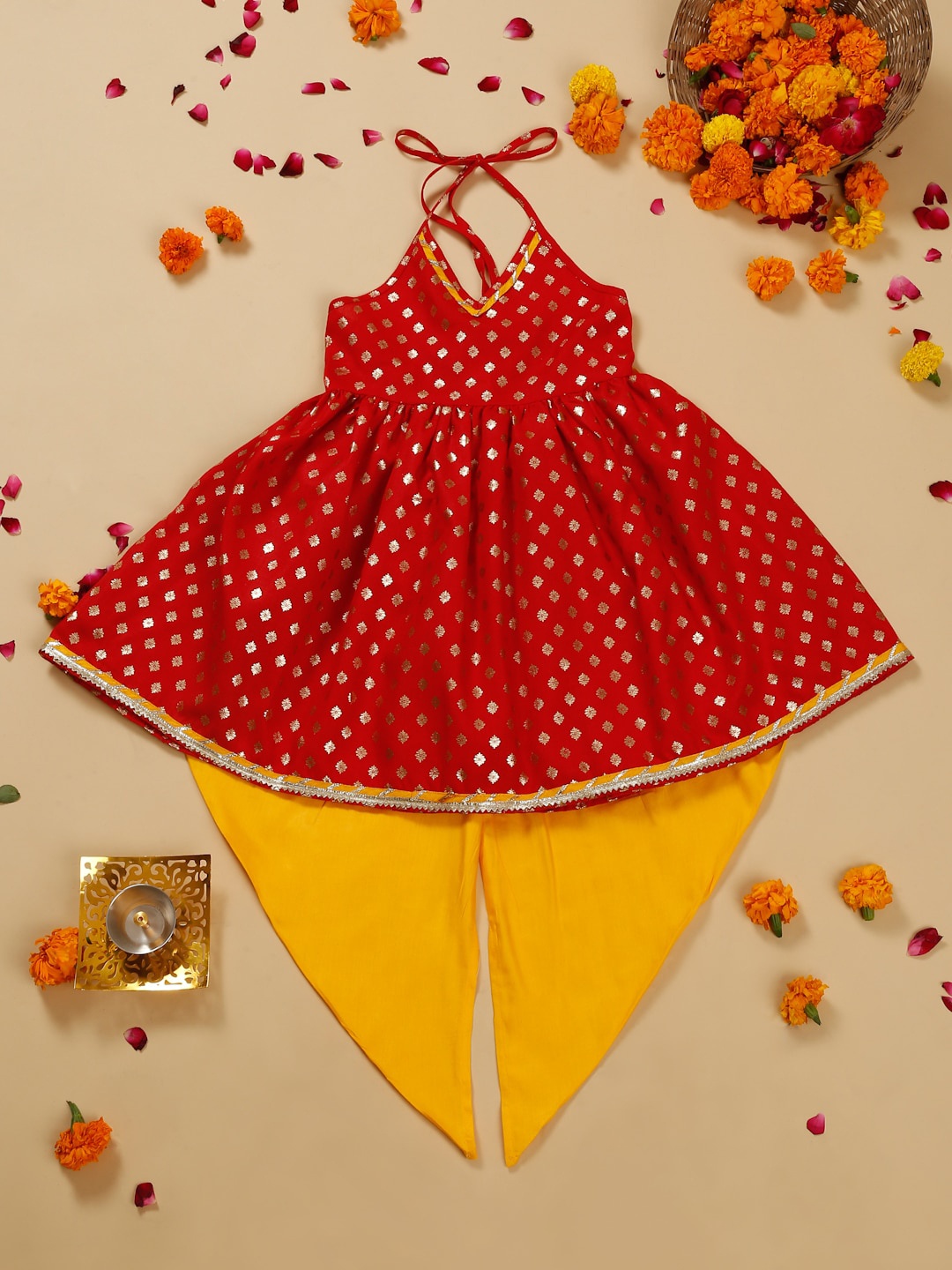 SAKA DESIGNS Infant Girls Ethnic Motifs Printed Halter Neck A-Line Kurta with Dhoti Pants, Red
SAKA DESIGNS Infant Girls Ethnic Motifs Printed Halter Neck A-Line Kurta with Dhoti Pants, Red