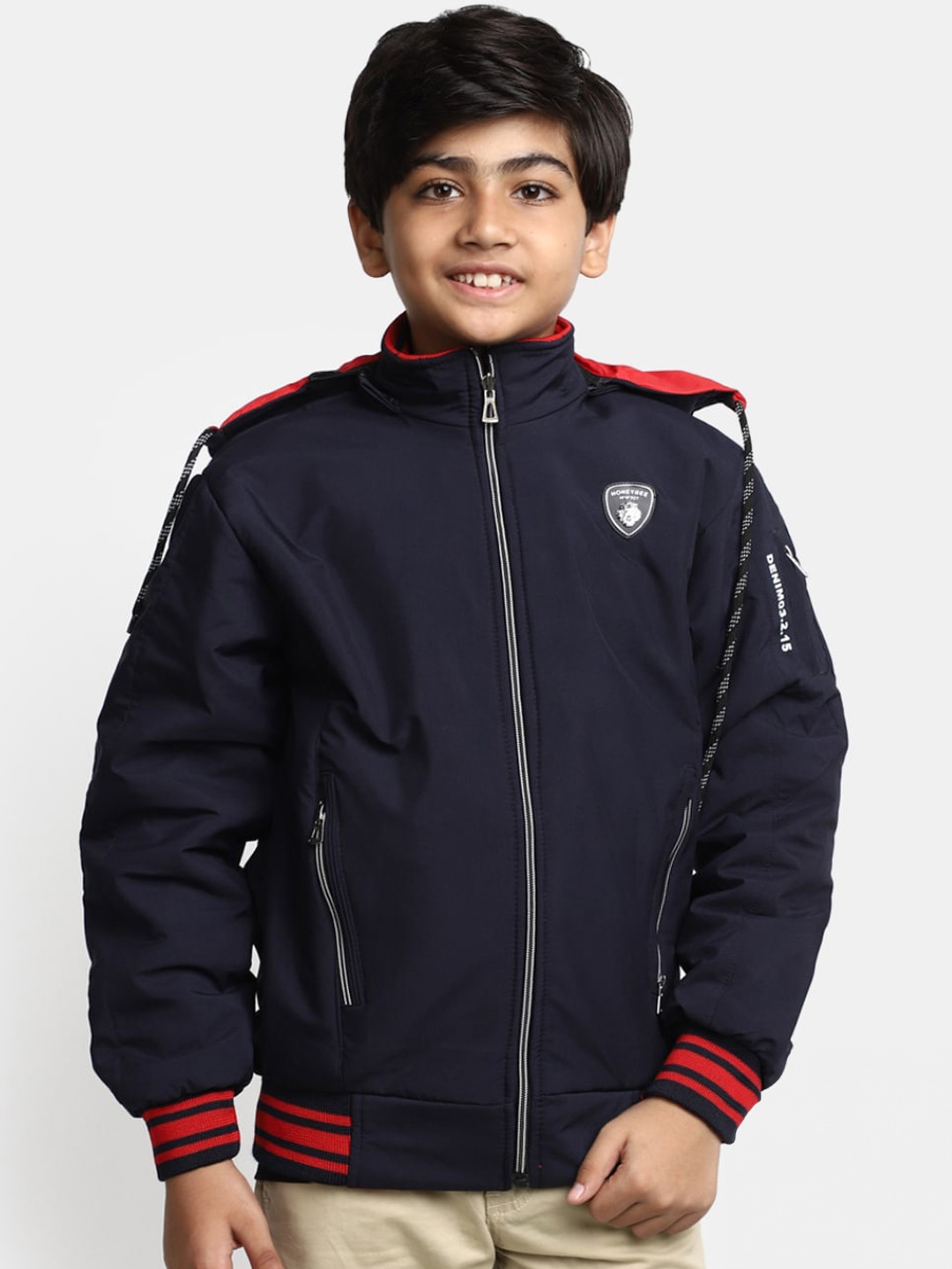 V-Mart Boys Colourblocked Hooded Cotton Reversible Bomber Jacket With Zip Detail, Blue
V-Mart Boys Colourblocked Hooded Cotton Reversible Bomber Jacket With Zip Detail, Blue