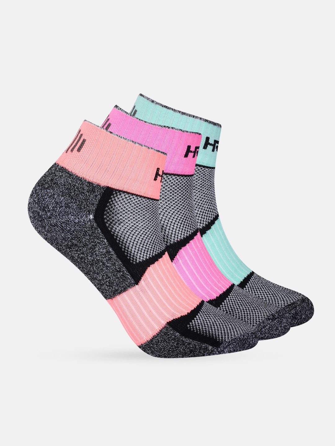 HRX by Hrithik Roshan Women Pack Of 3 Striped & Colourblocked Ankle Length Socks, Multi
HRX by Hrithik Roshan Women Pack Of 3 Striped & Colourblocked Ankle Length Socks, Multi