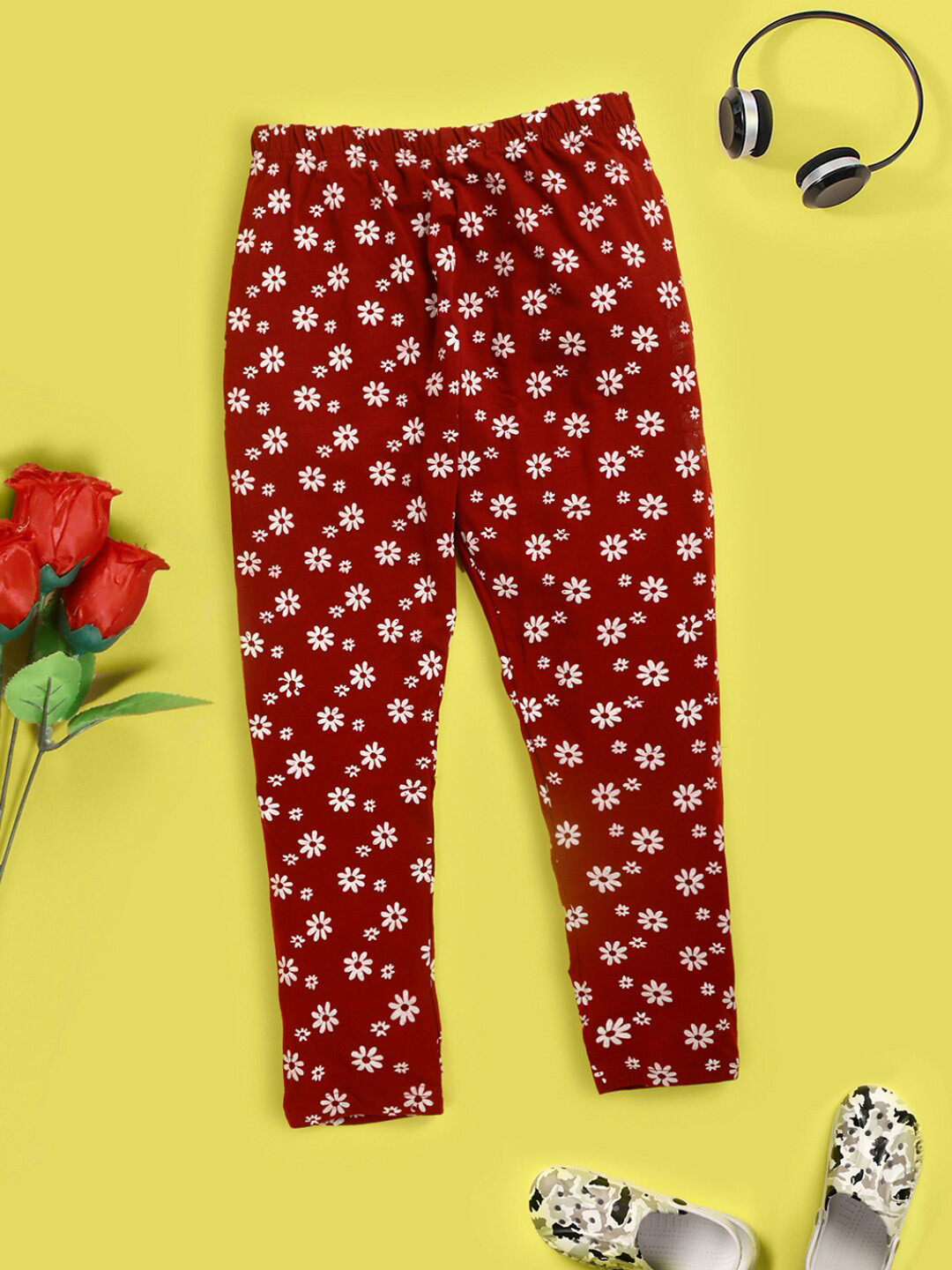 V-Mart Girls Printed Leggings, Maroon 
V-Mart Girls Printed Leggings, Maroon